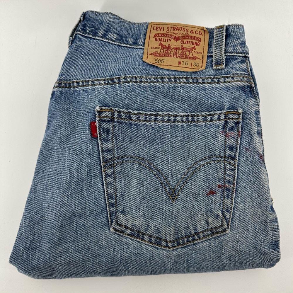 Vintage Levi Stauss & Co. Light Blue Denim 505 Jeans Leather Patch